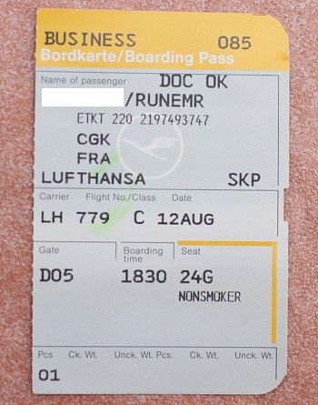 Boarding pass Jakarta-Frankfurt