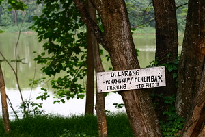 Sign at lake